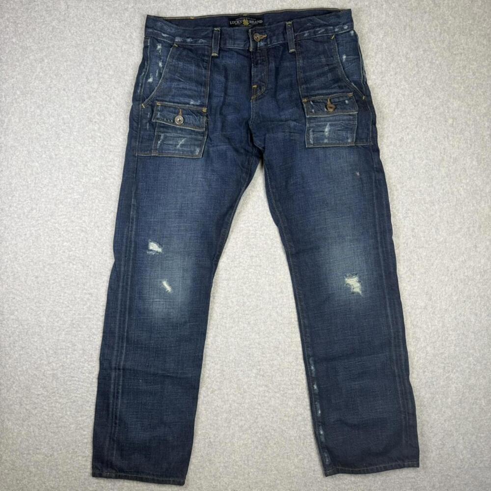 Lucky Brand Women’s Size 8/29 Cargo Jeans Blue Distressed Straight Leg 7W11009